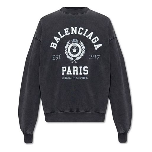 Balenciaga Est. 1917 College Logo Print Crewneck Sweatshirt 'Washed Black' 697869TMV991000