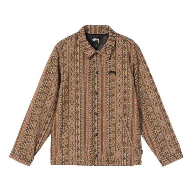 Men's Stussy Tapestry Classic Coach Jacket Chest Embroidered Logo Brown 115549