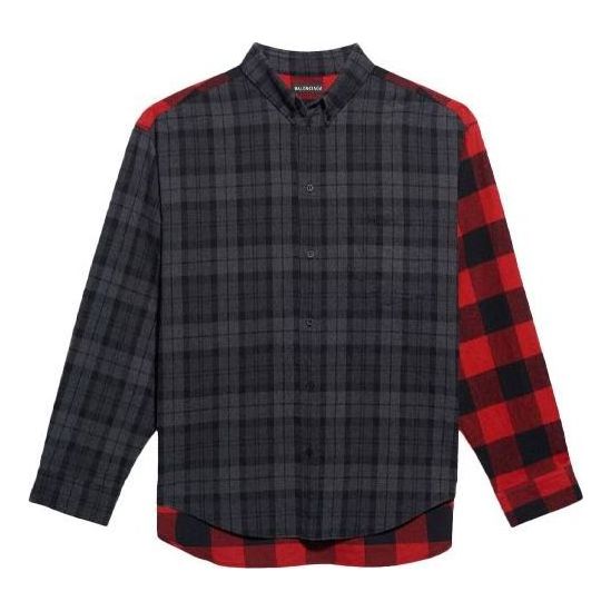 Balenciaga Patchwork Plaid Flannel Shirt 'Red Black' 647364TJM136167