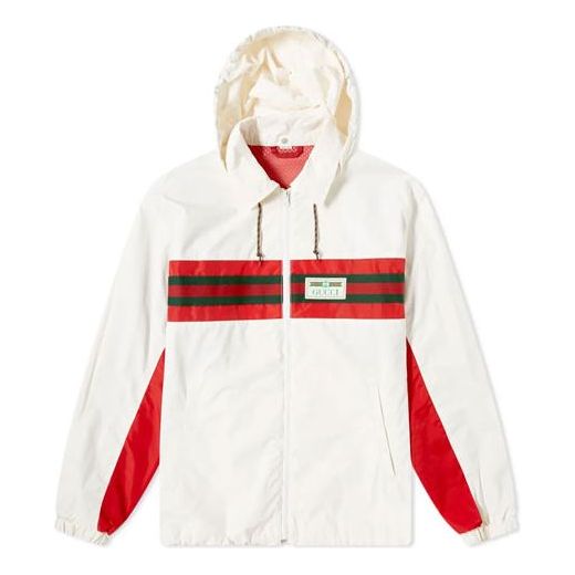 Gucci Nylon Striped Hooded Sports Jacket For Men White 599935-XDA0X-9061