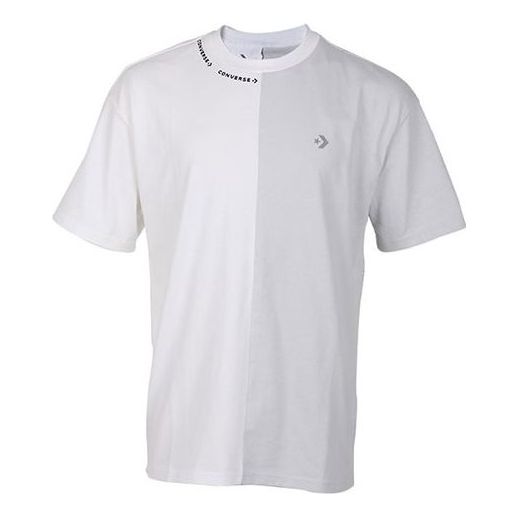 Men's Converse Loose Patchwork Print Knit Sports Round Neck Short Sleeve Gray White Colorblock 10020856-A01