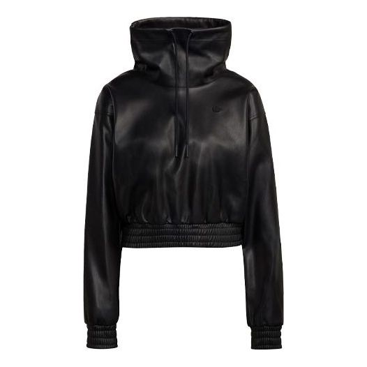 (WMNS) adidas Originals Adicolor Contemporary Cropped Pleather Sweatshirt 'Black' H66348