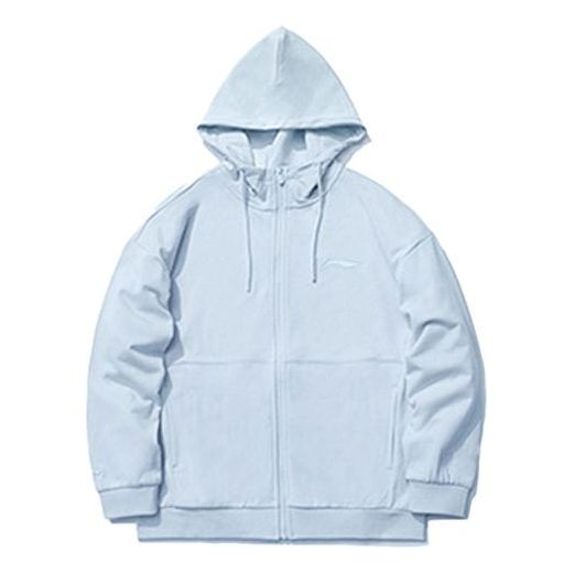 Li-Ning Living Series Alphabet Embroidered Solid Color Sports Hoodie Jacket Blue AWDQD26-3