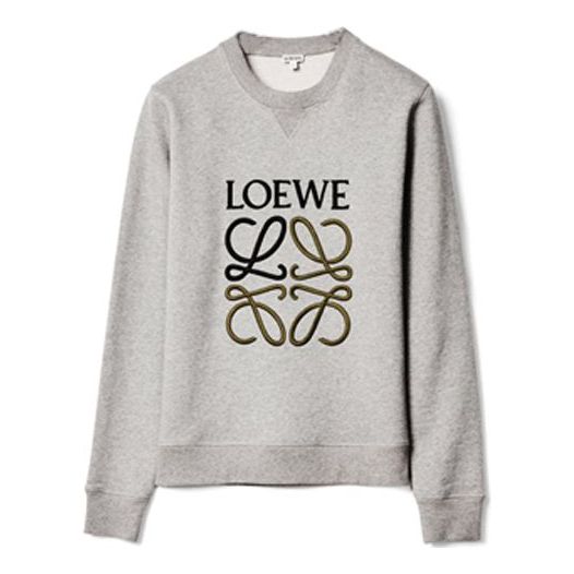 Men's LOEWE Anagram Logo Embroidered Cotton Pullover Gray H526341XA1-1440
