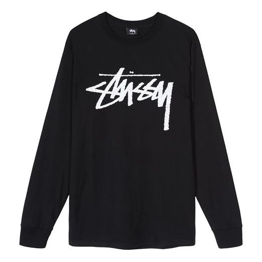 Men's Stussy Long Sleeve Stock Large Logo Printing Long Sleeves Black 1994496BLAC