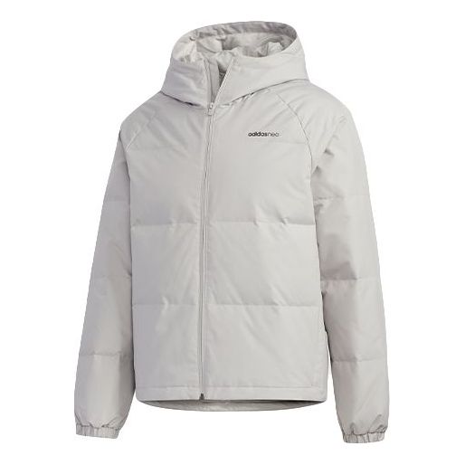 adidas neo M Down Jacket Sports hooded down Jacket Metallic Gray GP5918