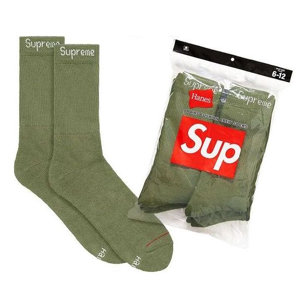Supreme x Hanes Crew Socks (4 Pack) 'Olive Green' SUP-SS22-013