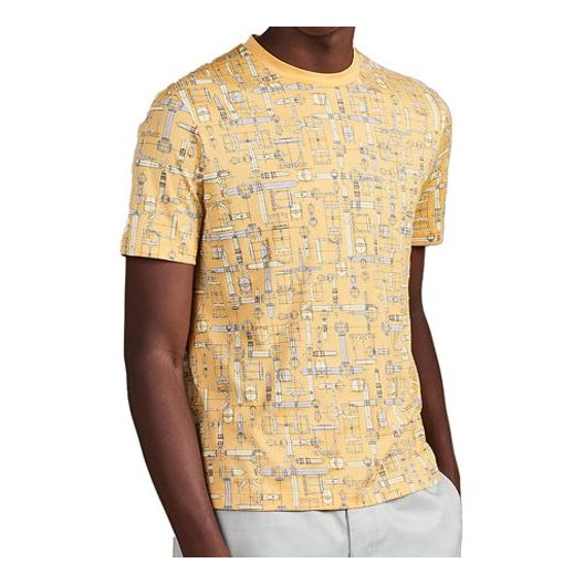 Men's HERMES Labyrinthe Equestre Full Print Pattern Printing Round Neck Short Sleeve Yellow H037735-HA1Q