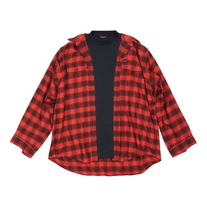 Balenciaga Trompe L'oeil Checked Shirt And T-Shirt 'Red Navy' 699371TNM256167