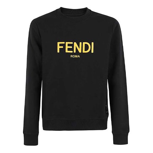 Men's FENDI Logo Printing Round Neck Pullover Long Sleeves Sports Black FY0178AE05F0QA1