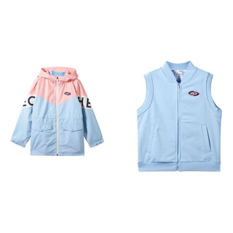 (GS) Skechers Letter Printed Zip Hooded Sports Suit 'Blue Pink' P322G023