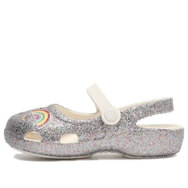 (PS) Crocs Outdoor Flat Heel Shiny Sports Silver Sandals 206370-93R