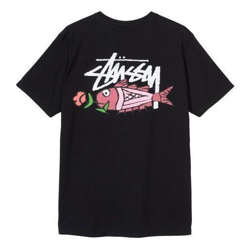 Stussy Carp Stock Tee Back Printing Short Sleeve Unisex Black 1904465