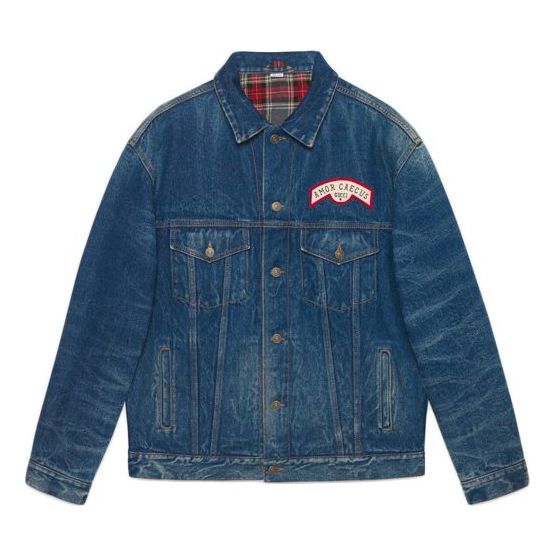 Gucci Sticker Oversized Denim Jacket For Men Navy 475024-XDAAT-4206