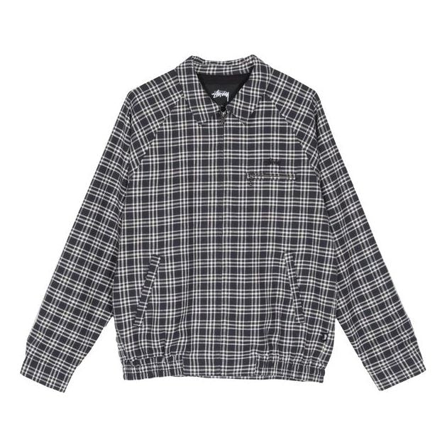 Stussy Plaid Linen Bryan Jacket Unisex Navy Blue 115512