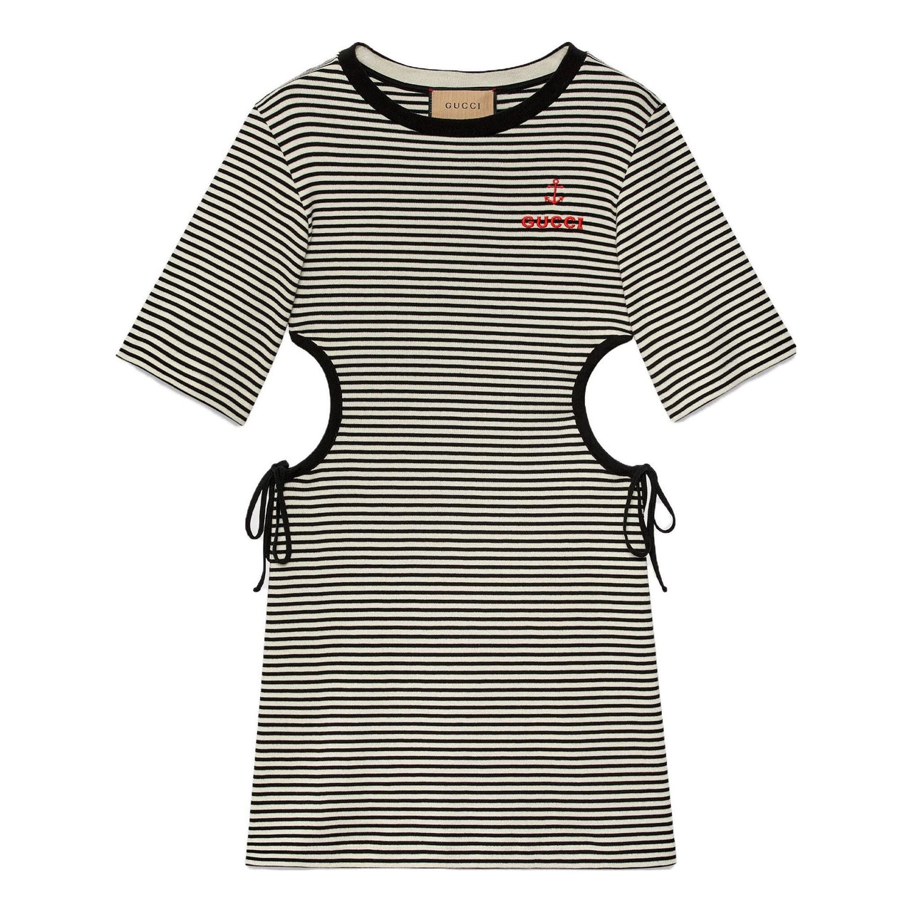 (WMNS) فستان تيشيرت قطني مخطط من Gucci "أسود وأبيض" 743187-XJFHB-1043