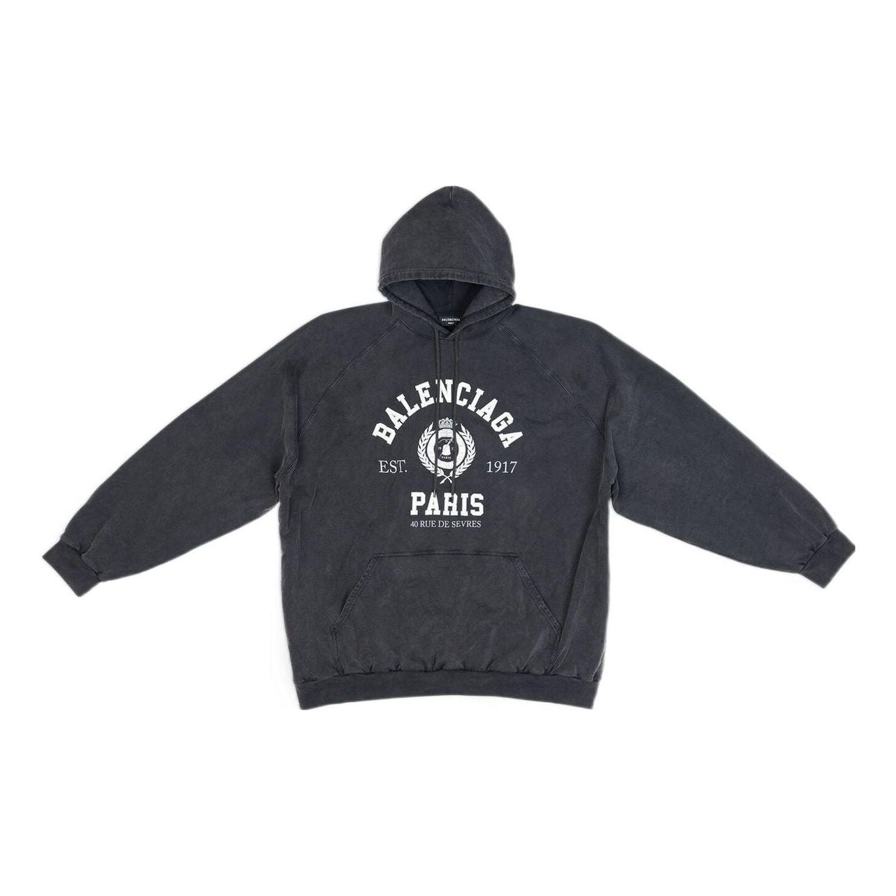 Balenciaga Est. 1917 College Logo Print Hoodie 'Washed Black' 697879TMV991000