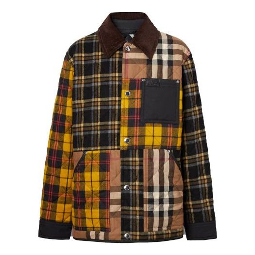 Men's Burberry SS21 corduroy Plaid Cotton Jacket Long Sleeves Shirt Brown 80385691