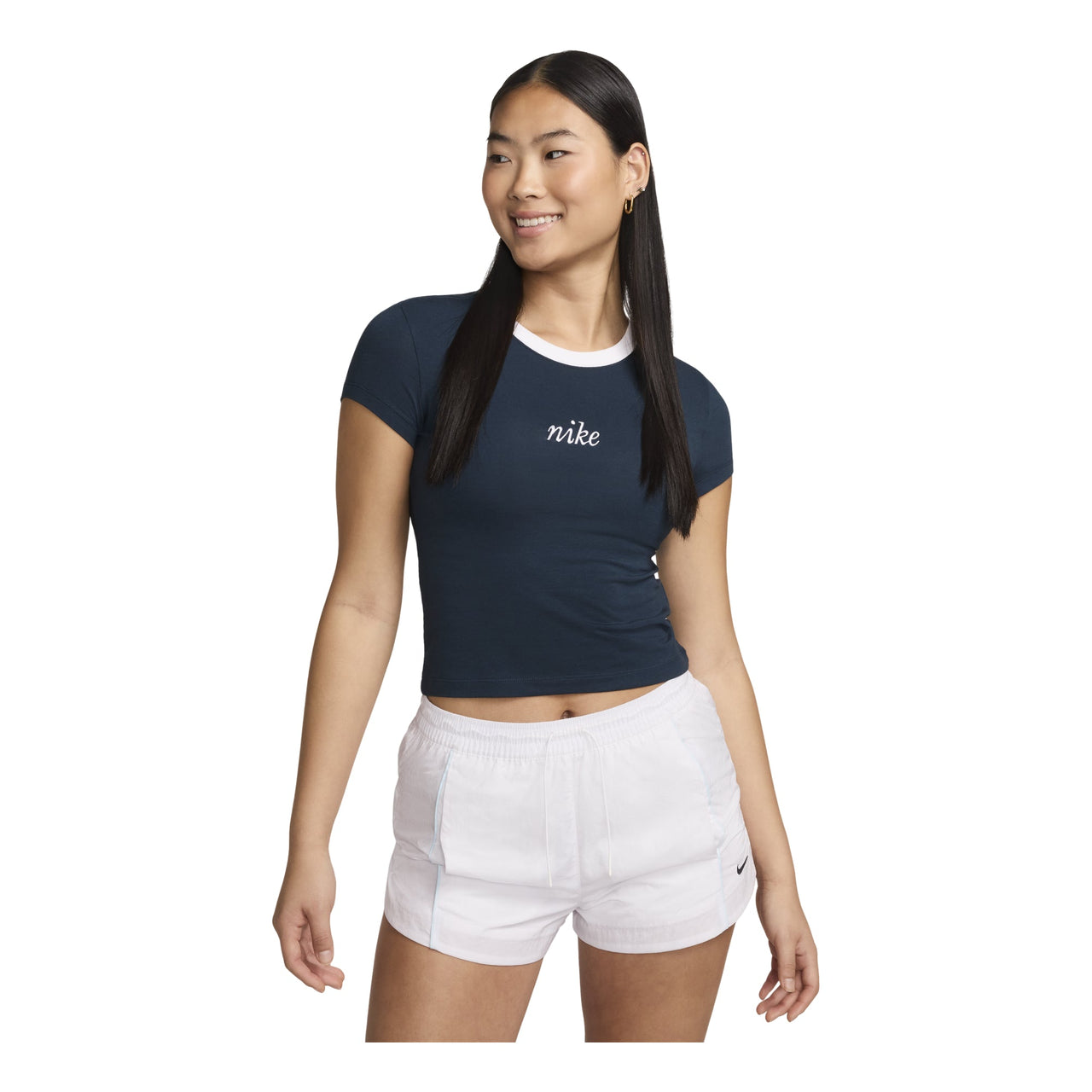 (WMNS) Nike Sportswear Chill Knit Crop T-shirt Asia Sizing 'Navy White' HF8820-478