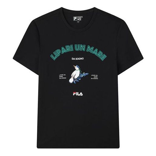 FILA Logo Printing Round Collar Sports Male Black F11M128107F-BK