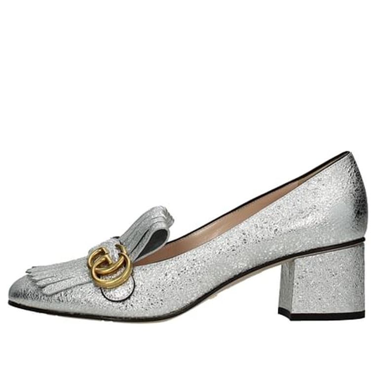 (WMNS) Gucci Marmont Fringe Loafer Mid-Heel 'Metallic Silver Foil' 408208-DKT00-8106