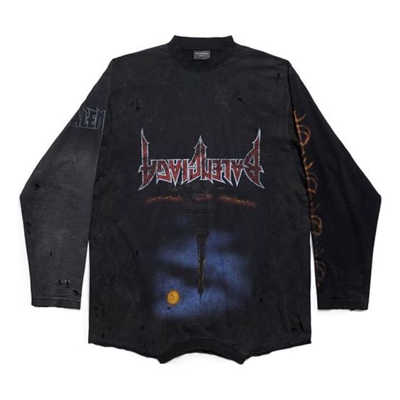 Balenciaga Paris Moon Upside Down Long Sleeve T-Shirt Oversized 'Black Faded' 698155TOVT31055