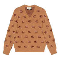 Gucci Double G Jacquard Wool V-Neck Sweater 'Camel Brown' 645292-XKBPF-8011