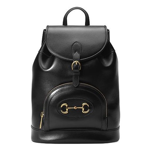 Gucci Horsebit 1955 Retro Gold buckle Leather Large Capacity schoolbag Backpack Unisex / Black Classic 620849-0YK0G-1000