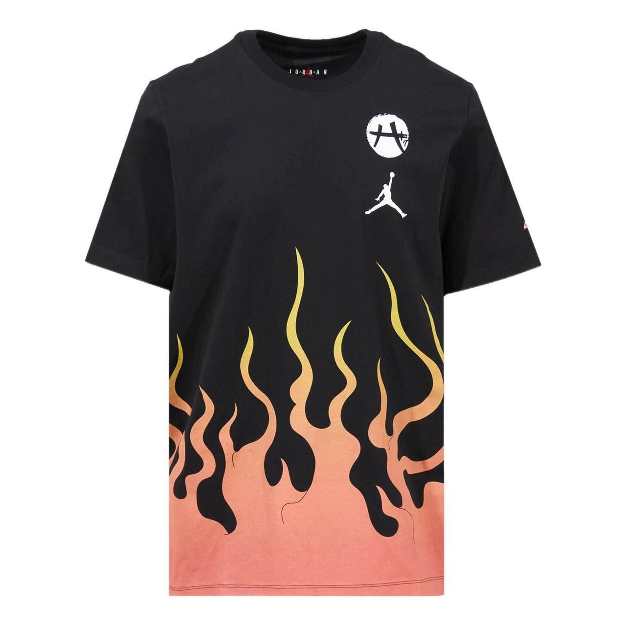 Men's Air Jordan Brand x Hachimura Rui Crossover Flame Logo Printing Short Sleeve Us Edition Black T-Shirt DV3131-010