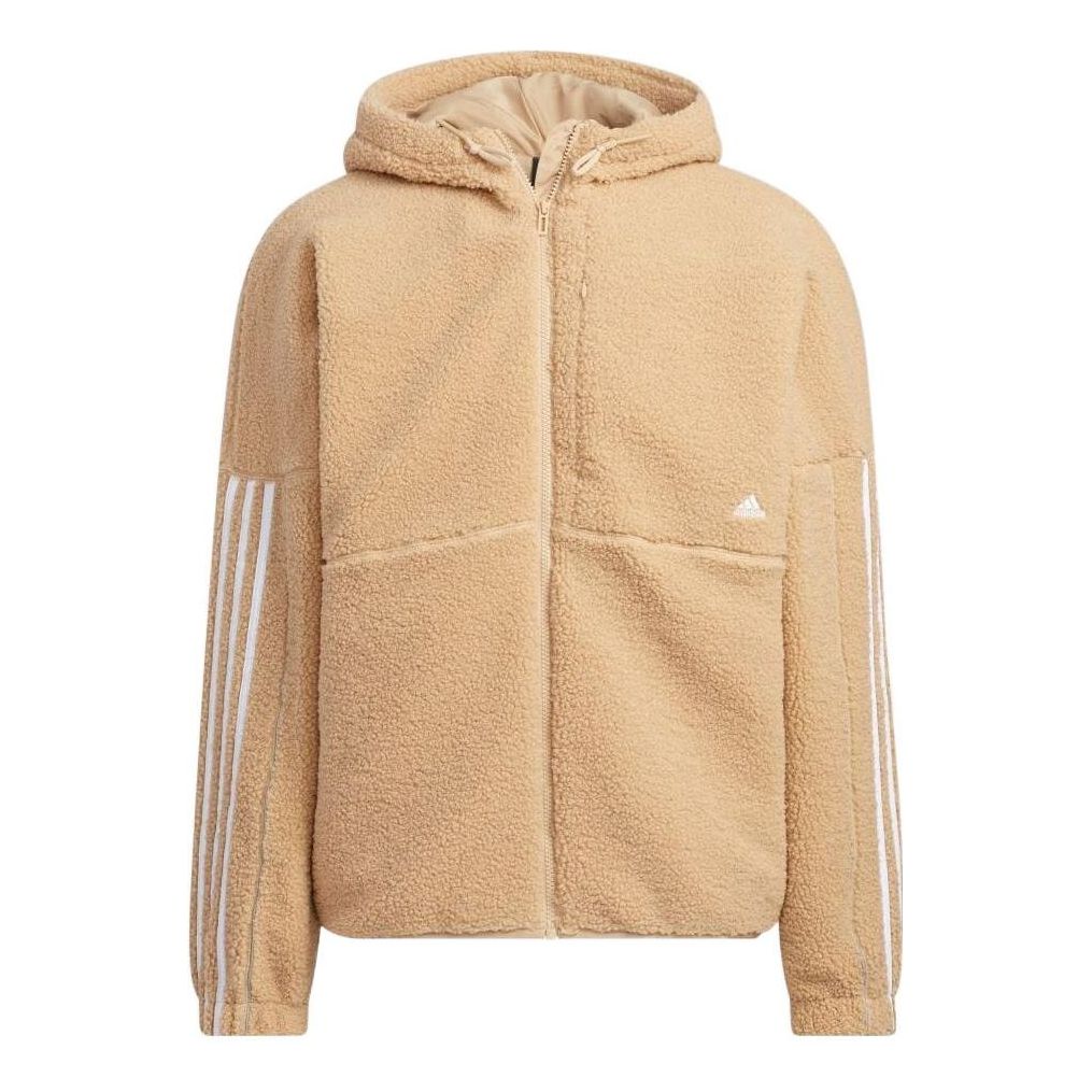 adidas Stripe Hooded Casual Jacket Unisex Khaki HP1375