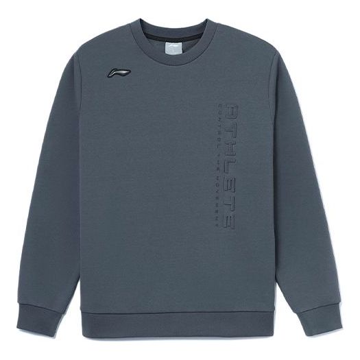 Li-Ning Gym Series Alphabet Embossing Solid Color Fleece Lined Round Neck Pullover 'Dark Grey' AWDR671-2