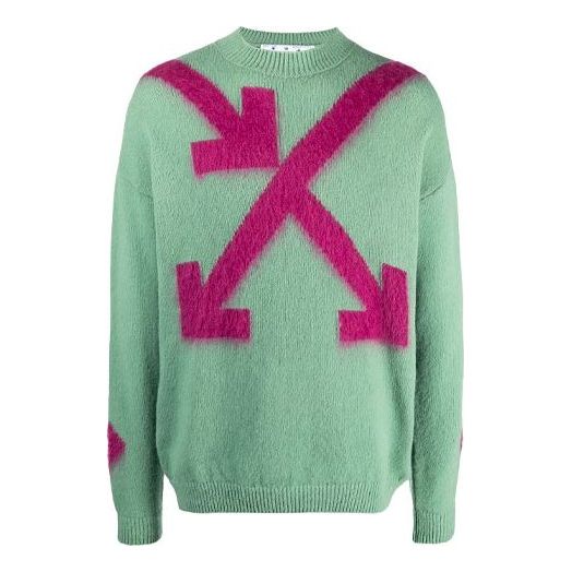 Men's Off-White SS21 Round Neck Pullover Intarsia Green OMHA036R21KNI0025934