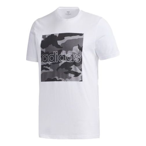 adidas Sports Camouflage Pattern Round Neck Short Sleeve White FM6102