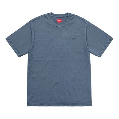 Supreme SS18 Overdyed Tee Navy Washed Embroidered LOGO Short Sleeve Navy Blue SUP-SS18-166