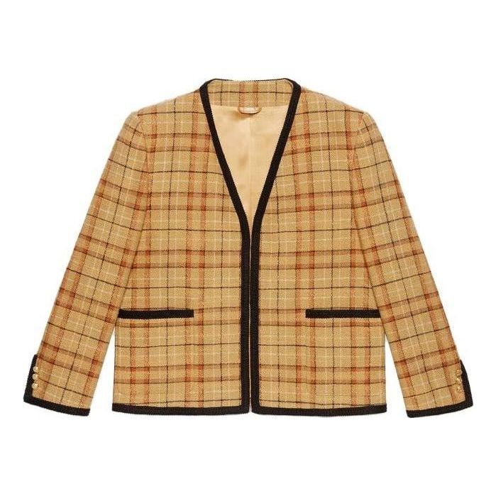 Gucci Check Cotton Linen Formal Jacket 'Beige Orange' 741090-ZAITV-9194