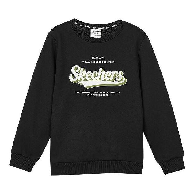 (GS) Skechers Colorful Casual Series Letter Round Neck Fleece Pullover Sweater 'Black White' L423K098-0018