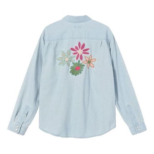 Stussy Flower Embroidered Denim Shirt 'Light Blue' 1110177