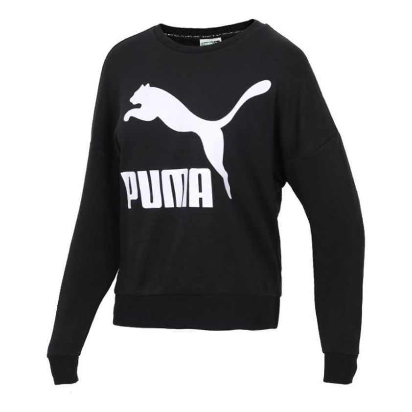 (WMNS) PUMA Classics Logo Crew Round-neck Sweatshirt Black 577609-01