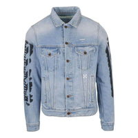 Off-White Alphabet Logo Pattern Printing Cotton Washed Denim Jacket Blue OMYE005R193860157310