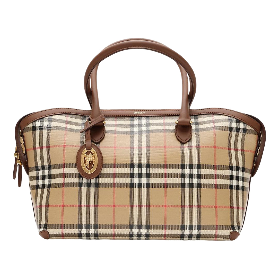 (WMNS) Burberry Small Check Zip Tote ‘Archive beige' 81290481