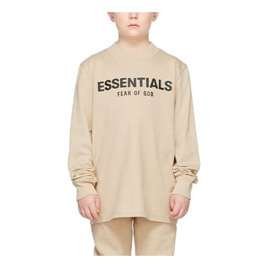 (GS) تيشيرت Fear of God Essentials خريف وشتاء 2021 بأكمام طويلة من الكتان/البيج FOG-FW21-135