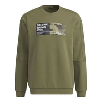 Men's adidas neo Sw Gr Dk Swt Funny Printing Sports Round Neck Pullover Military Green H45170