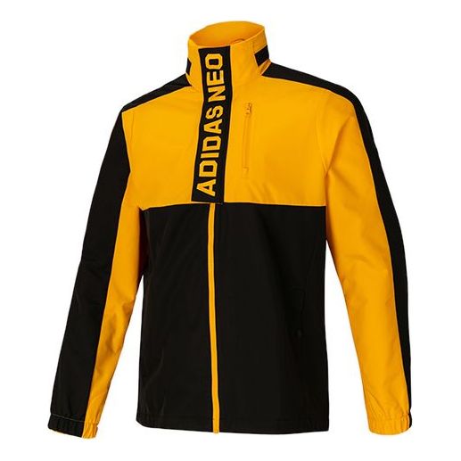 Men's adidas neo CS C/B WB Casual Sports Jacket Black Gold Colorblock GL7189