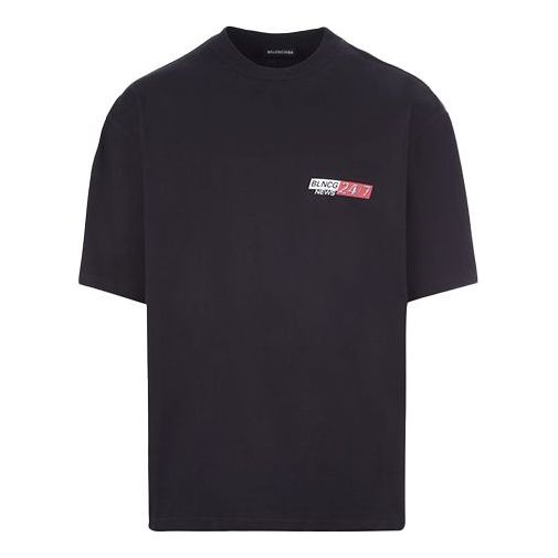 Balenciaga Printing Cotton Short Sleeve Black 612966TIVD11000