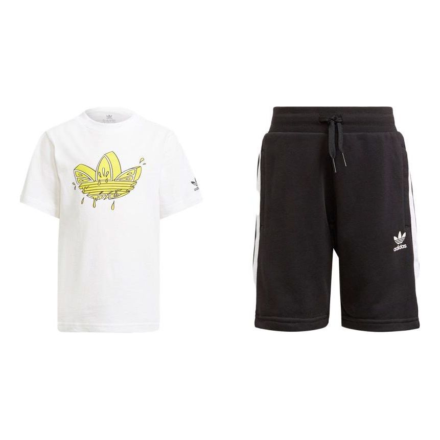 (GS) adidas Graphic Trefoil Shorts T-Shirt Set Asia Sizing 'White Yellow Black' GN4145