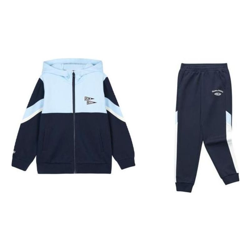 (GS) Skechers Letter Printed Hooded Casual Sports Suit 'Teal Black' P123B013