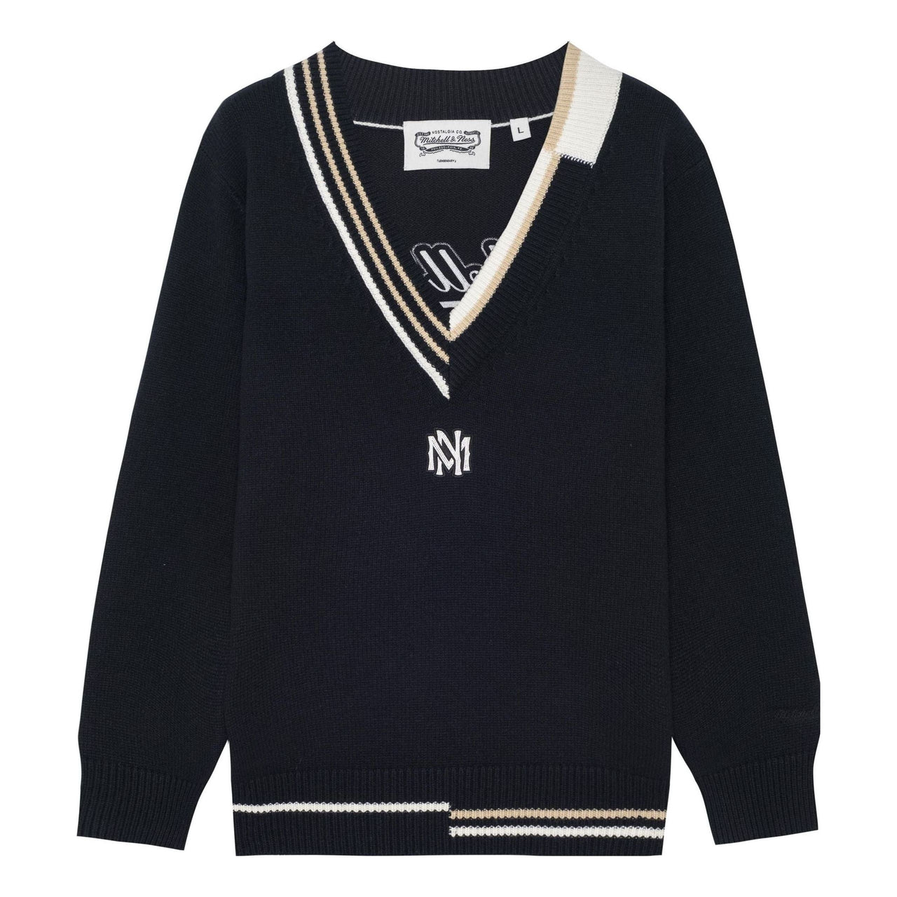 Mitchell & Ness Branded Contrasting V-Neck Sweater 'Black' MNHLAWTOKJ011-BLK