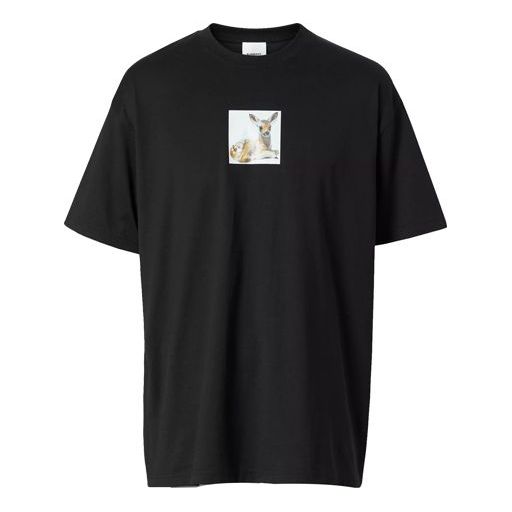 Men's Burberry Deer Print Cotton Oversized Printing Short Sleeve Black 80223691