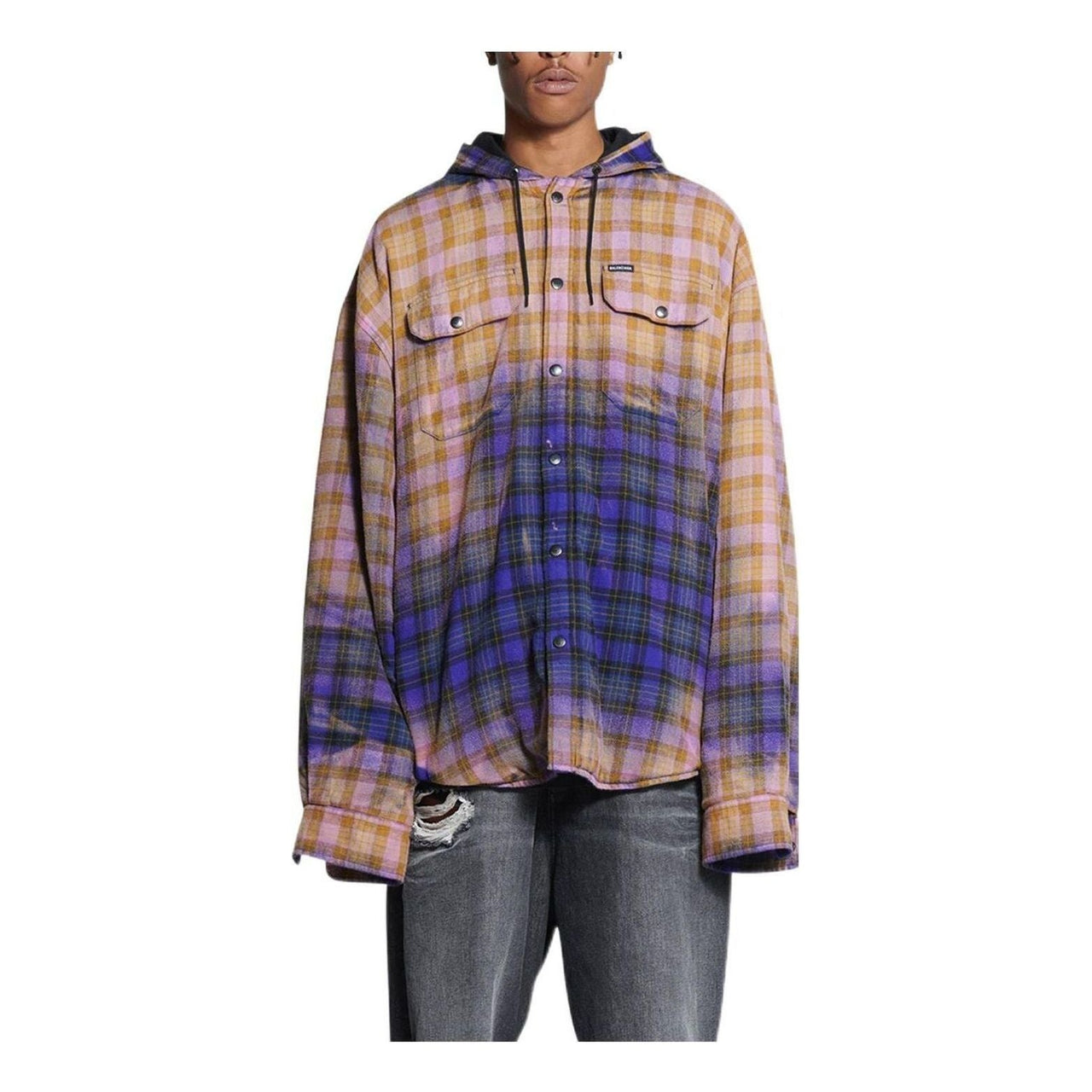 Balenciaga Bleached Plaid Long Sleeve Hooded Shirt 'Purple Beige' 699223TMM095212