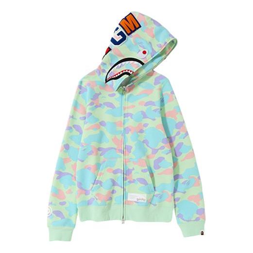 BAPE Shark Alphabet Patch Label Camouflage hooded Jacket Green 0ZXSWW215510C